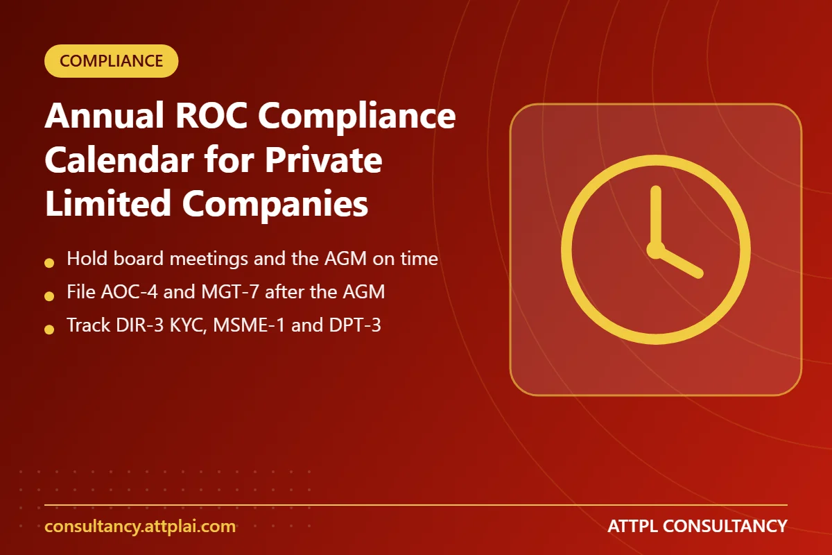 Annual ROC Compliance Calendar for Private Limited Companies - key points